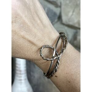 Twisted Wire Cuff Bracelet Silver Tone Two Tone Abstract Southwestern Style Loop